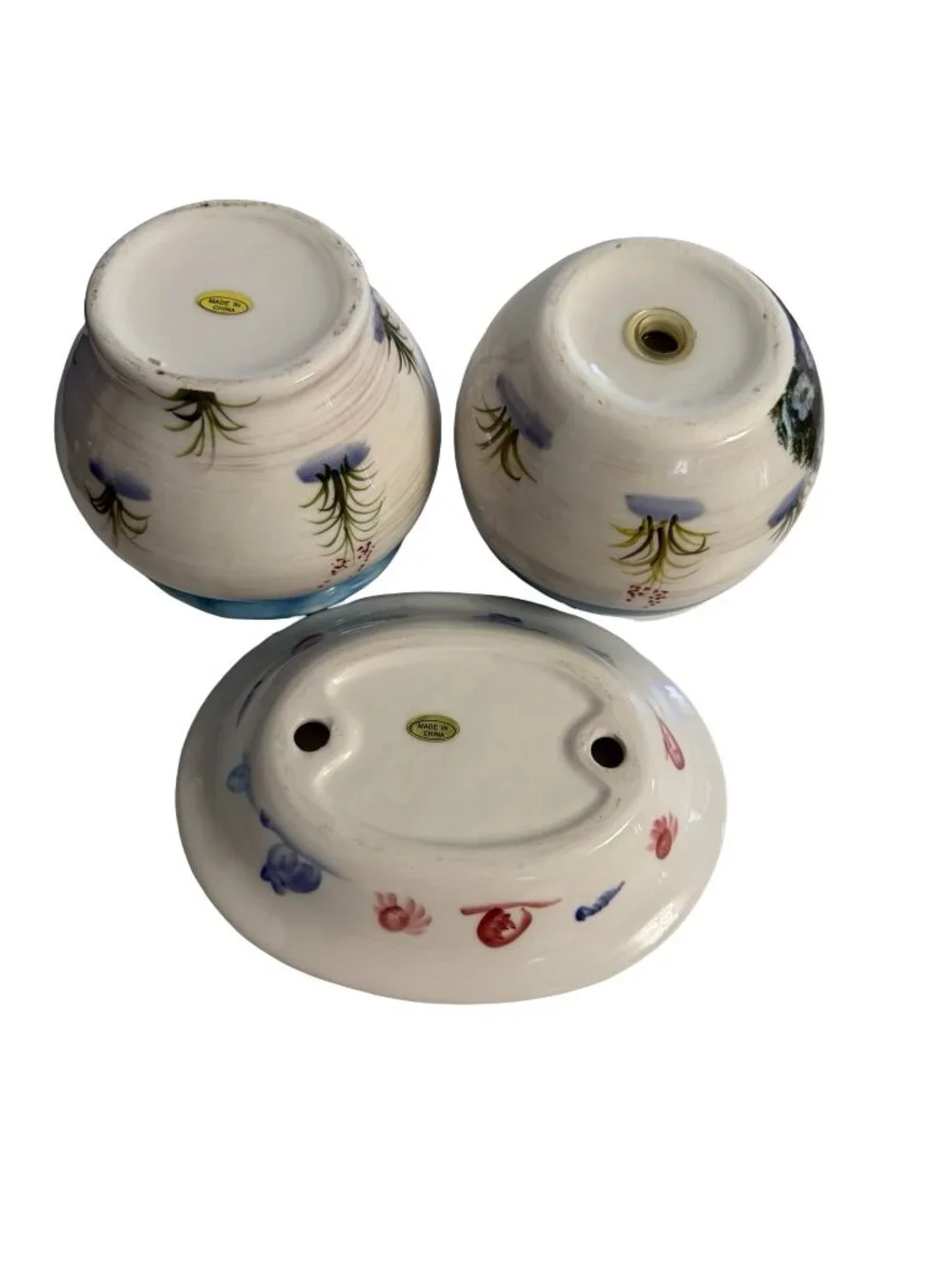 Vintage Coastal Ceramic Bathroom Set Seagull Toothbrush Holder Vanity Tray Blue